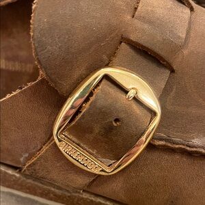 Birkenstock Brown Nubuck Clog with Gold Buckle
